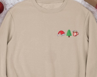 Embroidered Christmas Sweatshirt, Holiday Embroidered Style Crewneck, Santa Hat Pullover