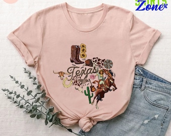 Texas Western Vibes T-shirt, Cowboy Boots, Sunflowers, Cactus Cowgirl Gift Tee