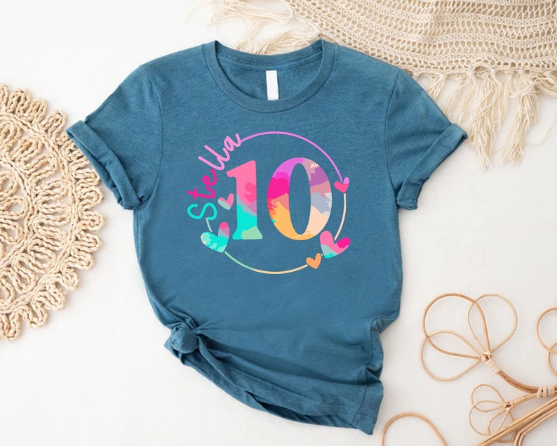a t - shirt with the number ten printed on it