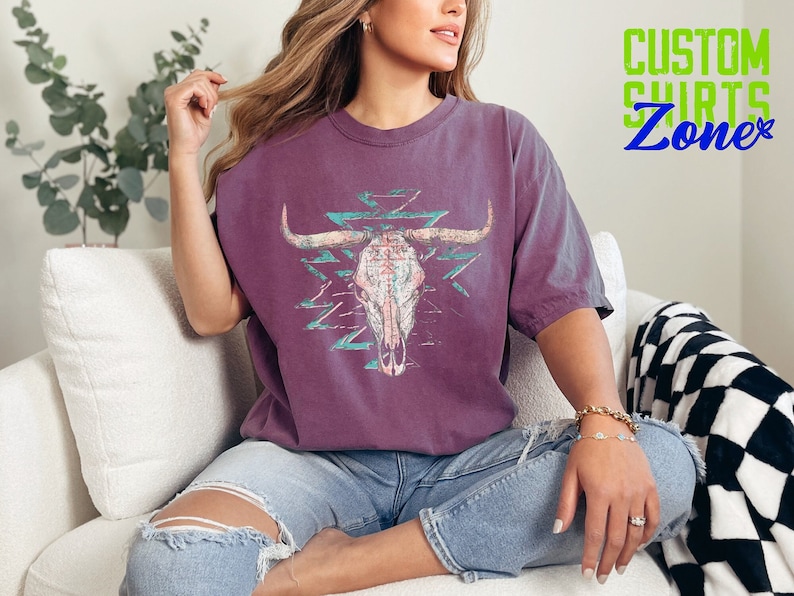 Comfort Colors®,Western Graphic Tee,Bull Skull Shirt,Cowgirl Tshirt