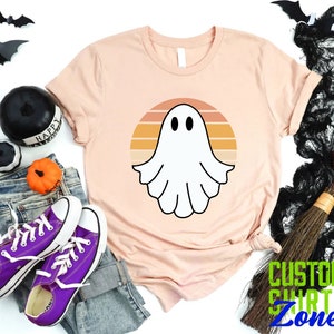 Vintage Halloween Ghost, Retro Ghost Shirt, Cute Ghost Shirt, Vintage Ghost Halloween, Retro Fall Shirt, Fall Shirt, Sunset Rainbow Shirt image 5