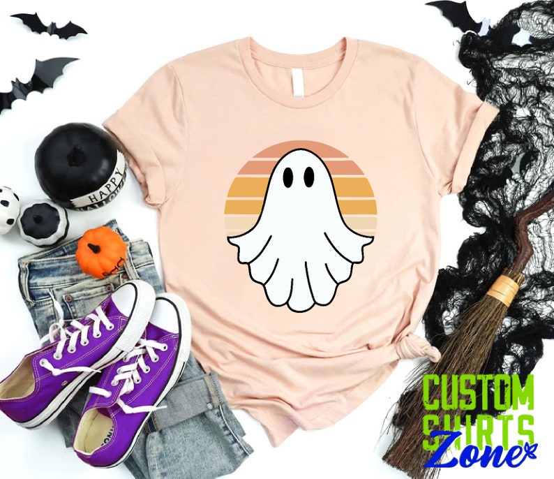 Vintage Halloween Ghost, Retro Ghost Shirt, Cute Ghost Shirt, Vintage Ghost Halloween, Retro Fall Shirt, Fall Shirt, Sunset Rainbow Shirt image 5