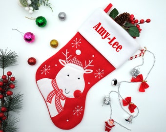 Personalized Reindeer Christmas Stocking with Name, Custom Kids Holiday Stocking
