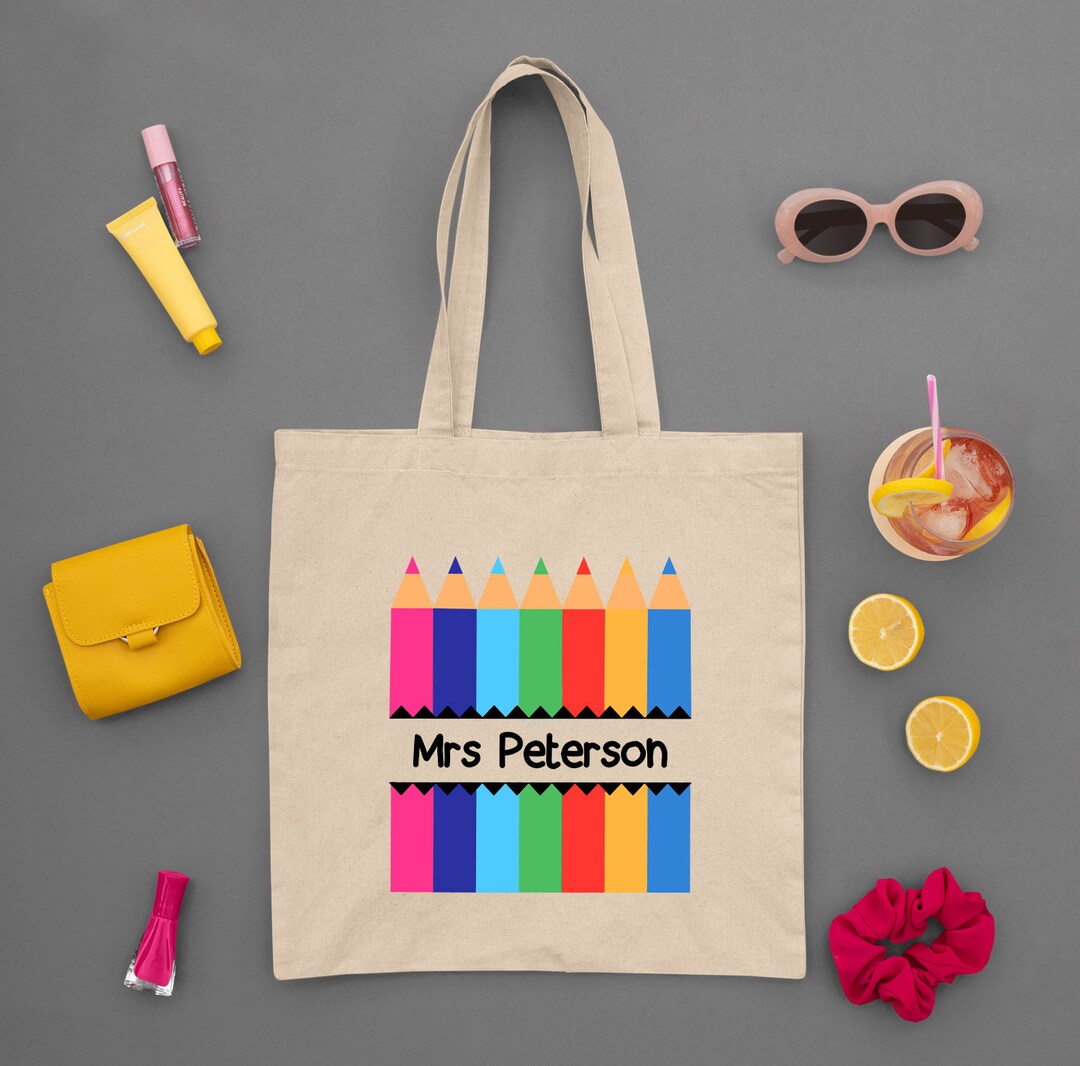 Personalized Crayons Teacher Tote Bag, Teacher Week Gift - Etsy
