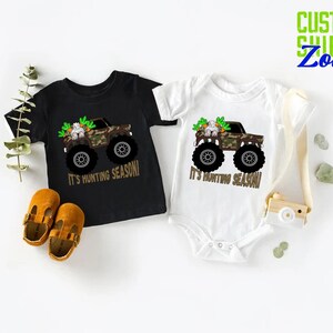 Easter Truck Hunting Shirt,Hunting Easter Tee For Boy,Camo Gift Toddler Boy,Trucker Baby Bodysuit,Easter Hunting Camo Baby,Bunny Trucker Tee immagine 4