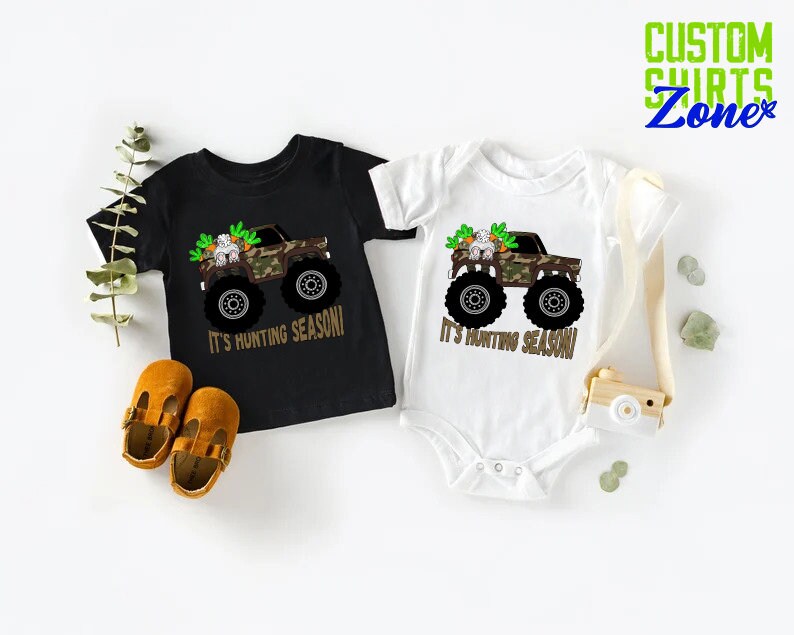 Easter Truck Hunting Shirt,Hunting Easter Tee For Boy,Camo Gift Toddler Boy,Trucker Baby Bodysuit,Easter Hunting Camo Baby,Bunny Trucker Tee immagine 4