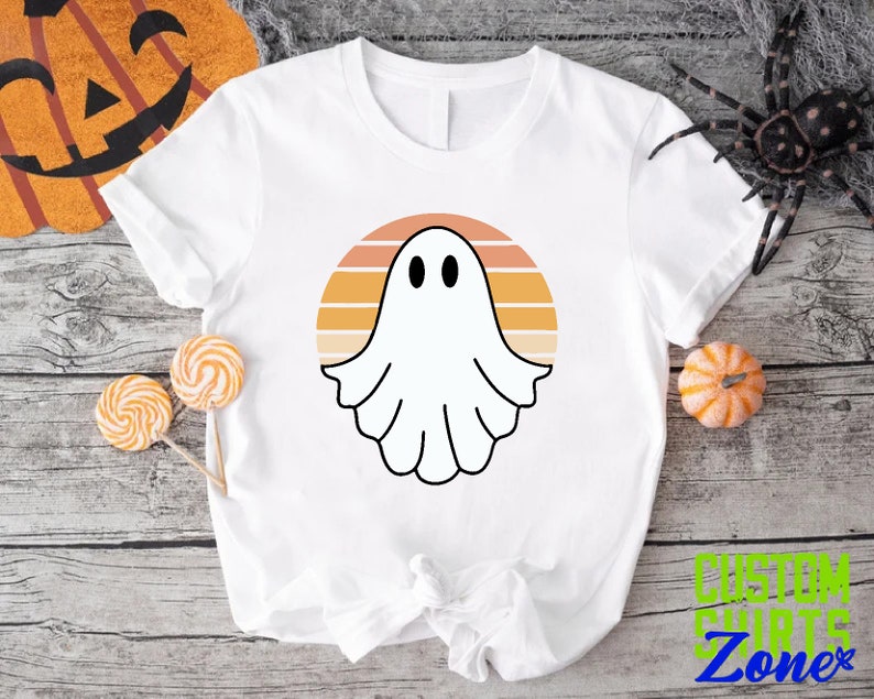 Vintage Halloween Ghost, Retro Ghost Shirt, Cute Ghost Shirt, Vintage Ghost Halloween, Retro Fall Shirt, Fall Shirt, Sunset Rainbow Shirt image 9