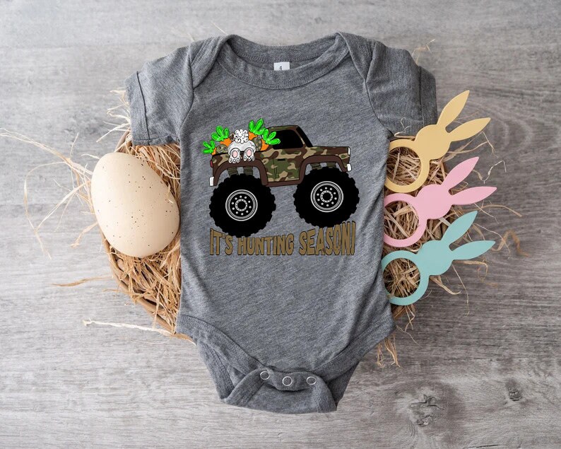 Easter Truck Hunting Shirt,Hunting Easter Tee For Boy,Camo Gift Toddler Boy,Trucker Baby Bodysuit,Easter Hunting Camo Baby,Bunny Trucker Tee immagine 7