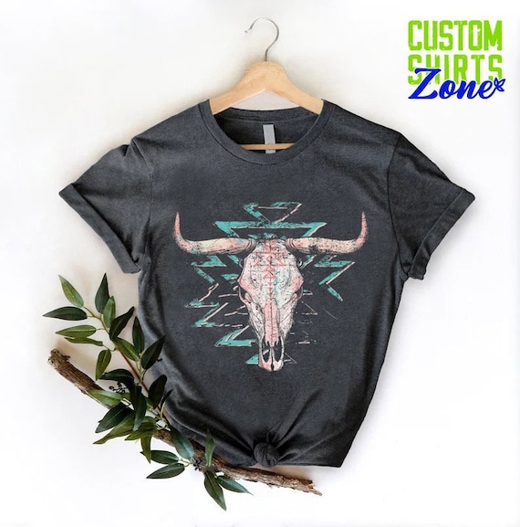 Boho Cow Skull Shirt, Western Graphic Tee, Bull Skull Shirt, Cowgirl Tshirt, Country Shirt, Cowboy Shirt,Country Girl Shirt,Western Clothing