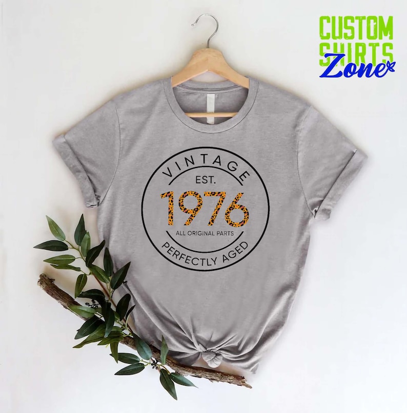 Vintage 1976 Shirt for Women, 50th Birthday Gift, Leopard Design Gift for Her, 50th Birthday Party Shirt, Mom Birthday Gift, Perfectly Aged image 1