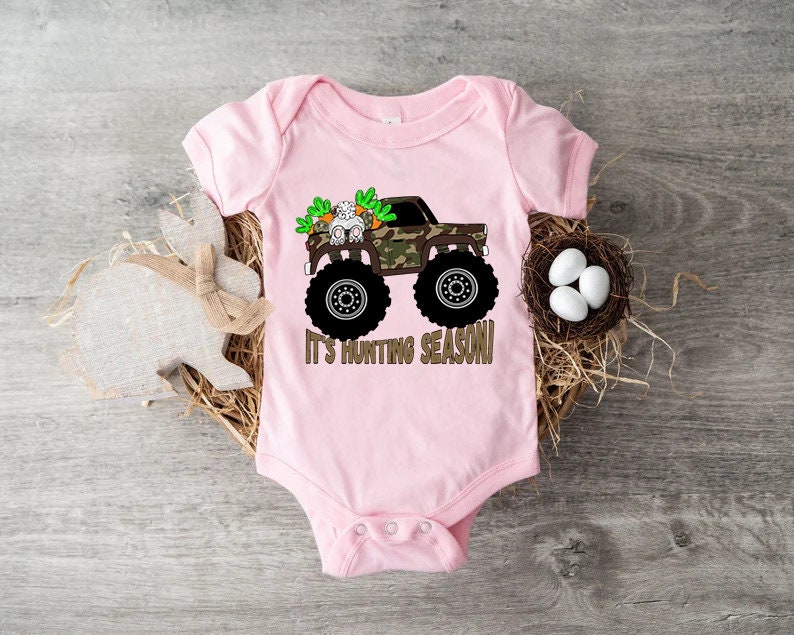 Easter Truck Hunting Shirt,Hunting Easter Tee For Boy,Camo Gift Toddler Boy,Trucker Baby Bodysuit,Easter Hunting Camo Baby,Bunny Trucker Tee immagine 5