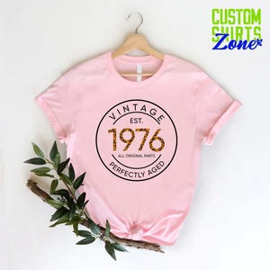 Vintage 1976 Shirt for Women, 50th Birthday Gift, Leopard Design Gift for Her, 50th Birthday Party Shirt, Mom Birthday Gift, Perfectly Aged image 3