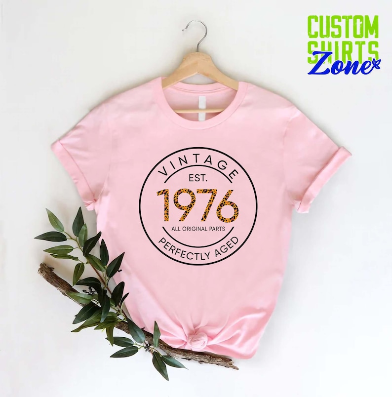 Vintage 1976 Shirt for Women, 50th Birthday Gift, Leopard Design Gift for Her, 50th Birthday Party Shirt, Mom Birthday Gift, Perfectly Aged image 3