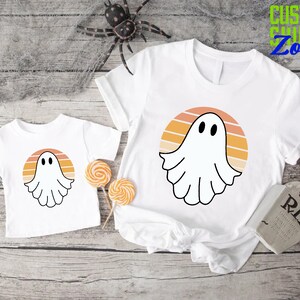 Vintage Halloween Ghost, Retro Ghost Shirt, Cute Ghost Shirt, Vintage Ghost Halloween, Retro Fall Shirt, Fall Shirt, Sunset Rainbow Shirt image 4