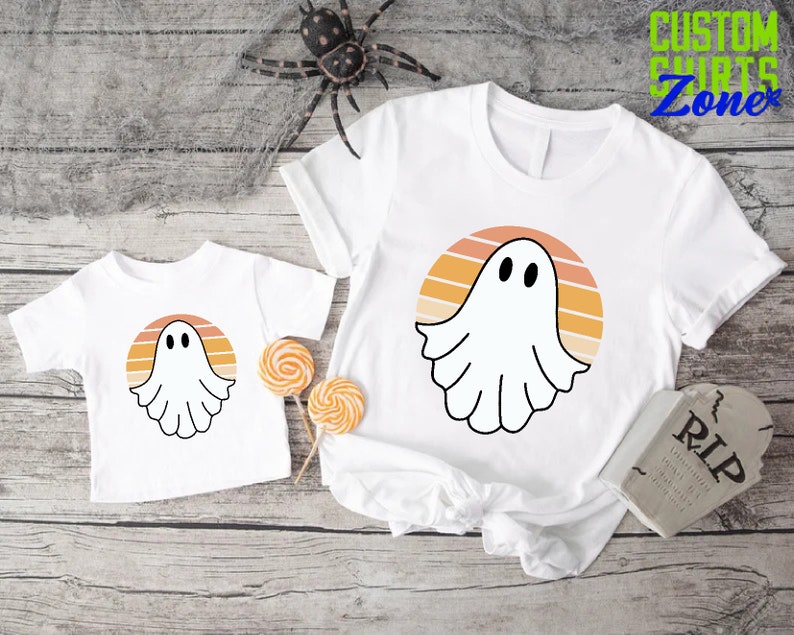 Vintage Halloween Ghost, Retro Ghost Shirt, Cute Ghost Shirt, Vintage Ghost Halloween, Retro Fall Shirt, Fall Shirt, Sunset Rainbow Shirt image 4