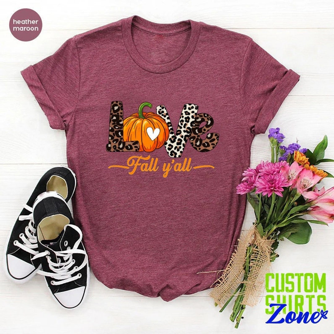 Leopard Print Fall Shirt for Women,love Fall Y'all Shirt,thanksgiving ...