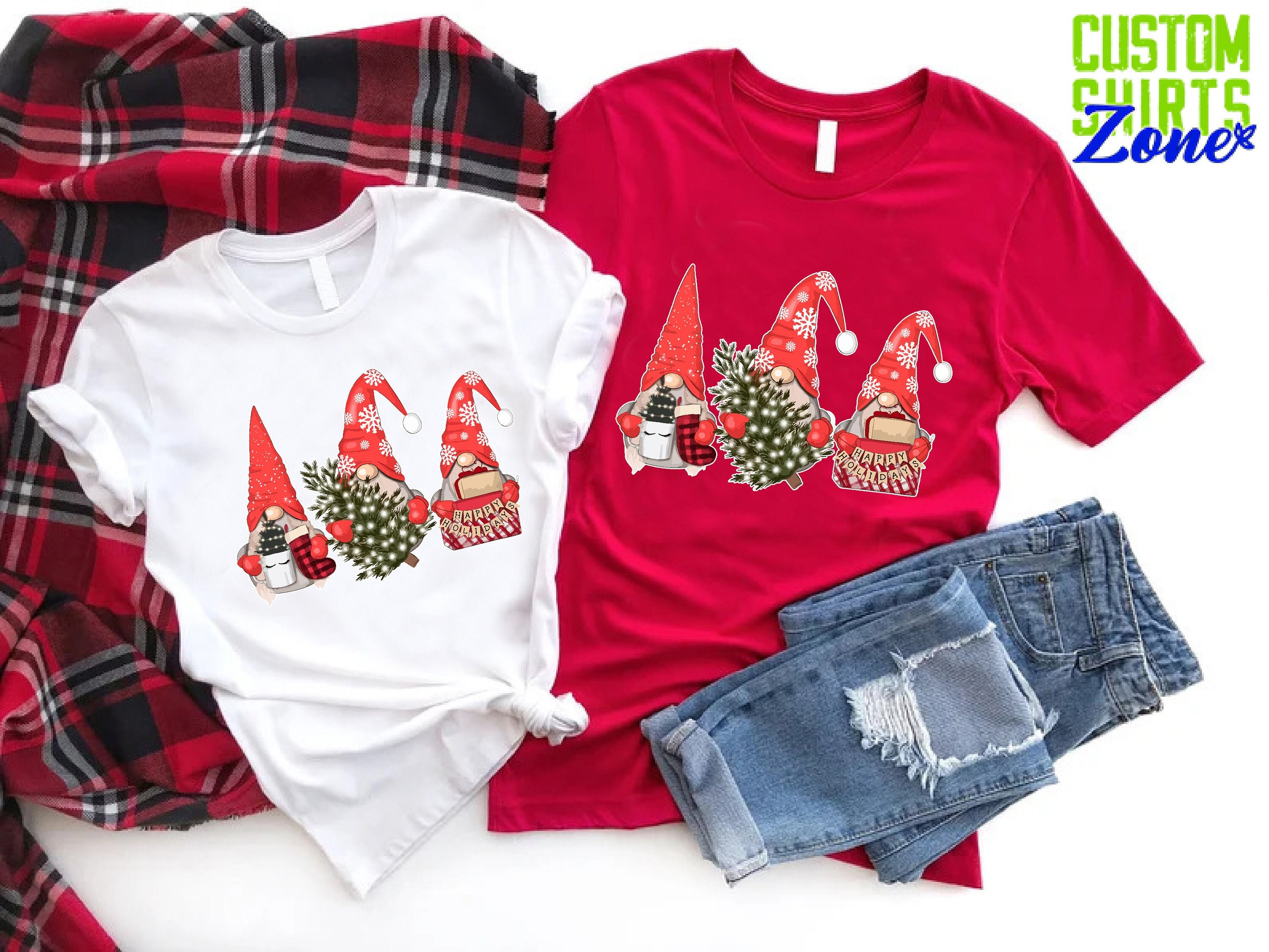 Gnomes For Christmas Tree Gnomie Red Plaid Leopard T-Shirt Gnomes For Christmas Tree Gnomie Red Plaid Leopard T-Shirt