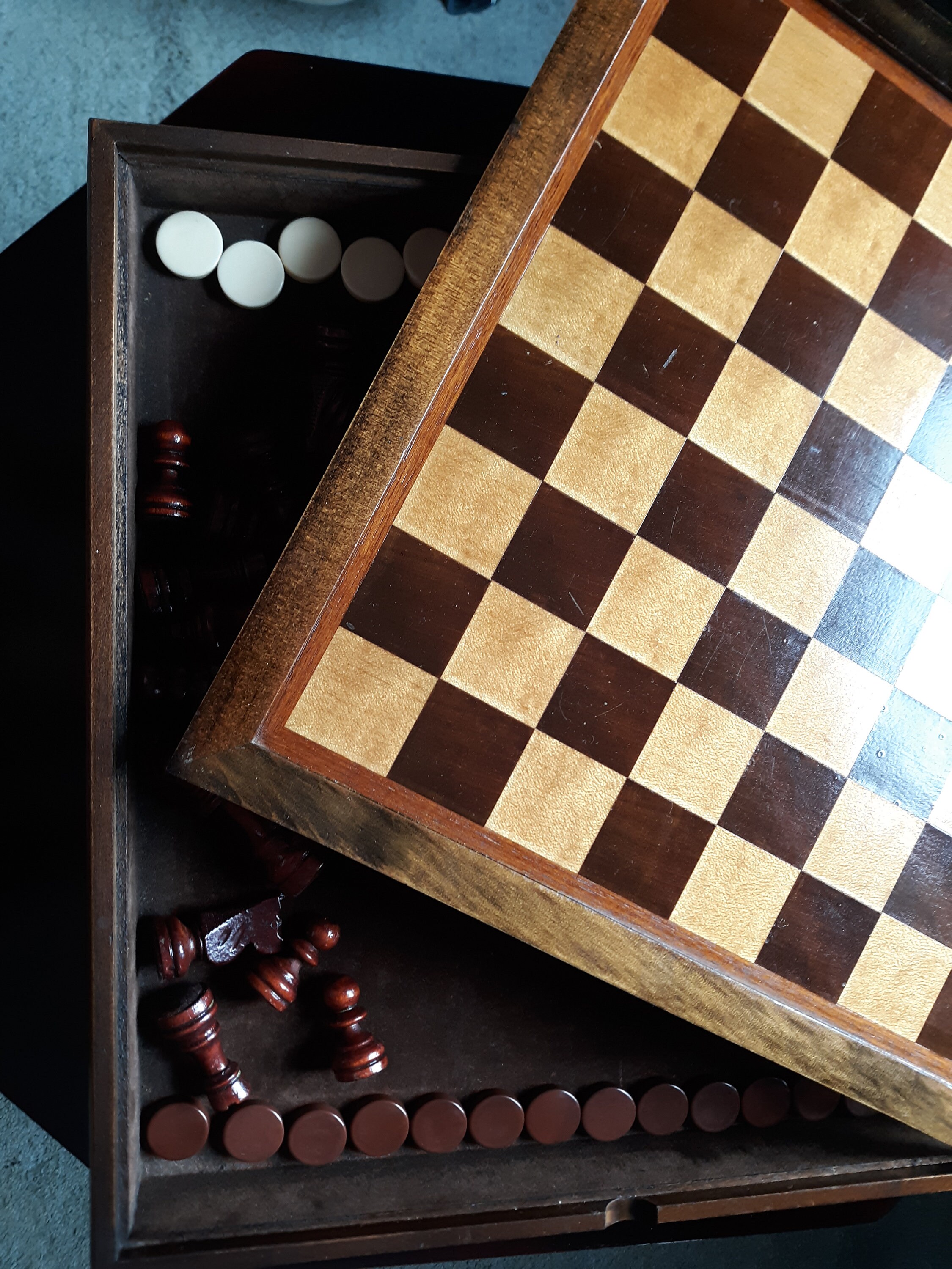 Vintage Inlaid Wood Game Set Chess Checkers Backgammon With Etsy