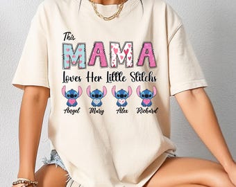 Custom This Mama Loves Her Stitchs T-shirt, Custom Kids Name Shirt, Mother's Day Gift Tee