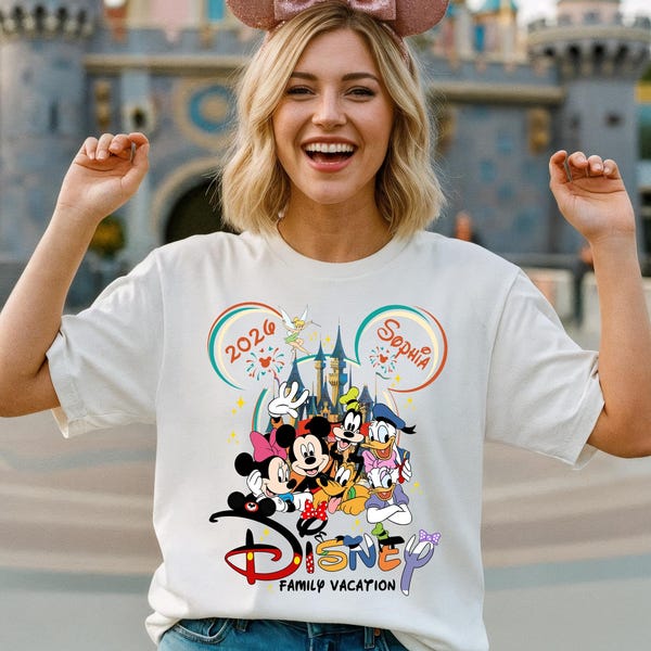 Family Vacation 2026 Shirt, Custom Name Mickey and Friends Family Trip T-Shirt, Group Tee