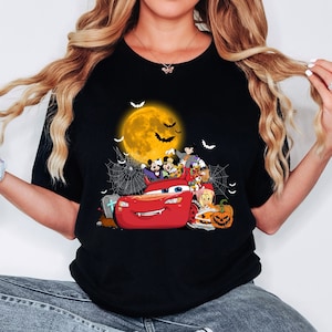 Disney Mickey & Friends Lightning McQueen Car Halloween Shirt, Cars Land Halloween Shirt, Happy Hallo-Wheel Shirt, Disney Spooky Vibes Shirt