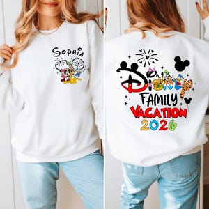 Custom Name Mickey and Friends Family Vacation Kids Sweatshirt, Theme Park Matching Trip Hoodie Bild 2