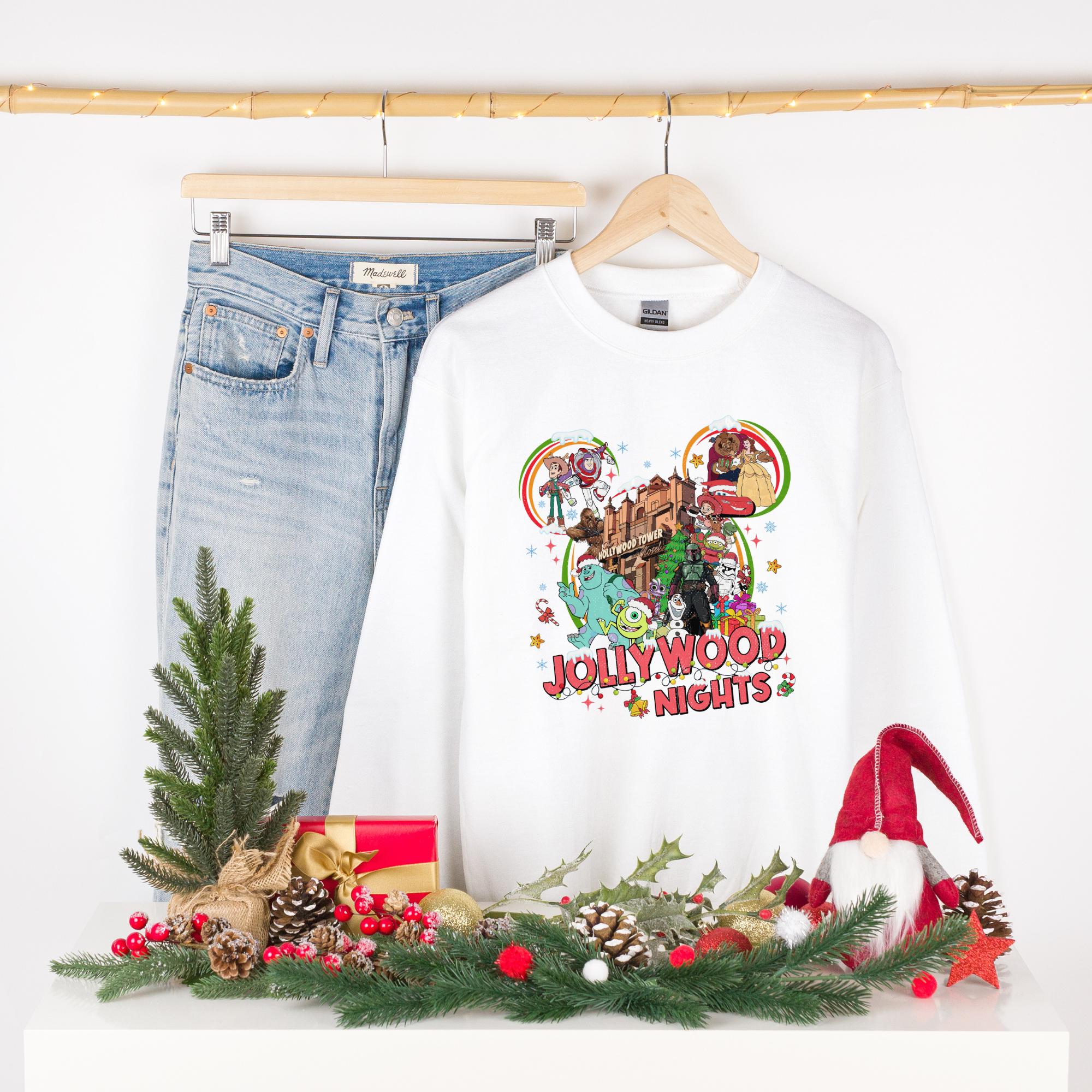 Jollywood Nights Christmas Sweatshirt, Disneyland Xmas Hollywood Studios, Mickeys Very Merry Christmas Party Hoodie, New Year Sweatshirt