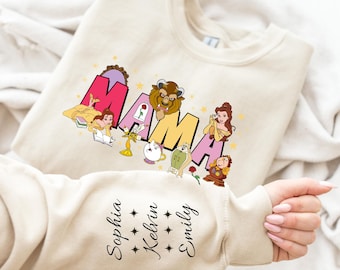 Beauty and the Beast Mama Custom Sweatshirt with Kids' Names on the Sleeve, Mother's Day Gift