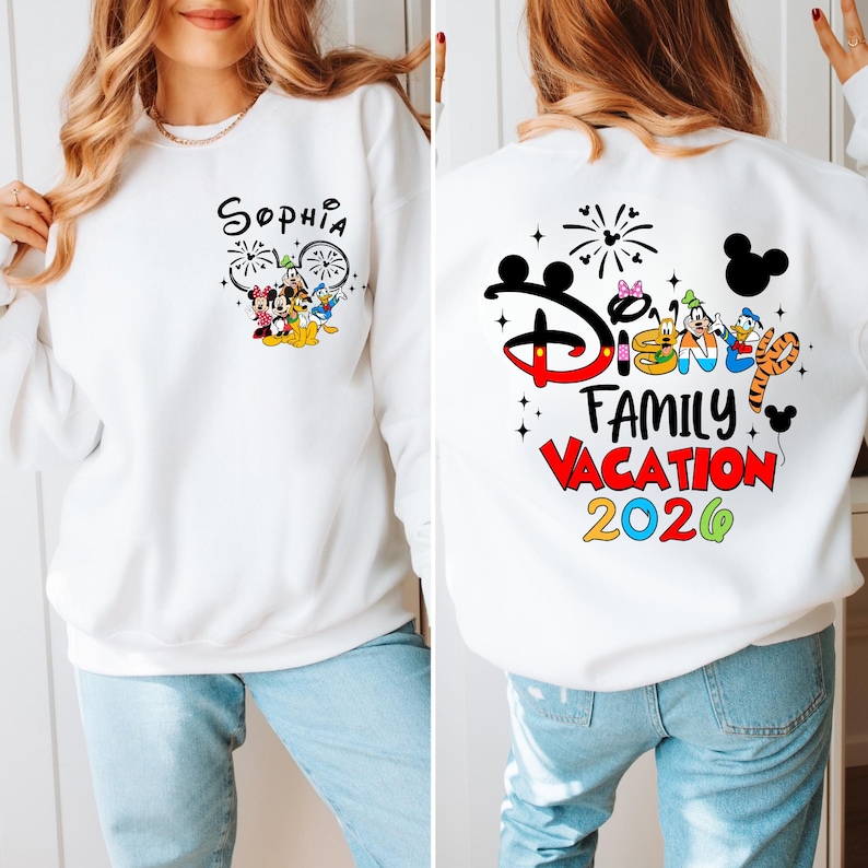 Custom Name Disney Family Vacation Sweatshirt 2026, Matching Disney Trip Hoodie, Disneyland Group Adult/Youth and Toddler Sweatshirt/Hoodie Branco