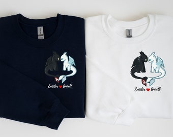 Personalized Toothless and Light Fury Couple Sweatshirt, Toothless Couple Dragon Hoodie, Matching Anniversary Hoodie,  Gift for Her & Him