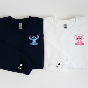 Stitch and Angel Personalized Hoodie, Anniversary Hoodie, Custom Couple Sweatshirt, Stitch Angel Valentines Sweatshirt, Disneyland Couple