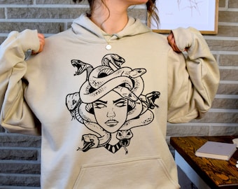 Medusa Snake Graphic Hoodie, Greek Mythology Witchy Woman