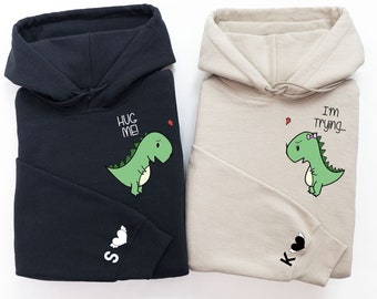 Personalized Dinosaur Couple Hoodie, Matching Sweatshirt Gift