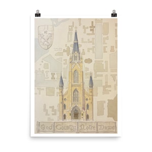 Universität von Notre Dame Street Print, Geländeplan im Hintergrund