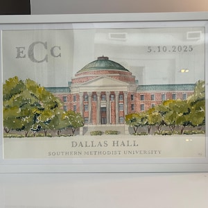 Dallas Hall | Pintura em aquarela original da Southern Methodist University SMU