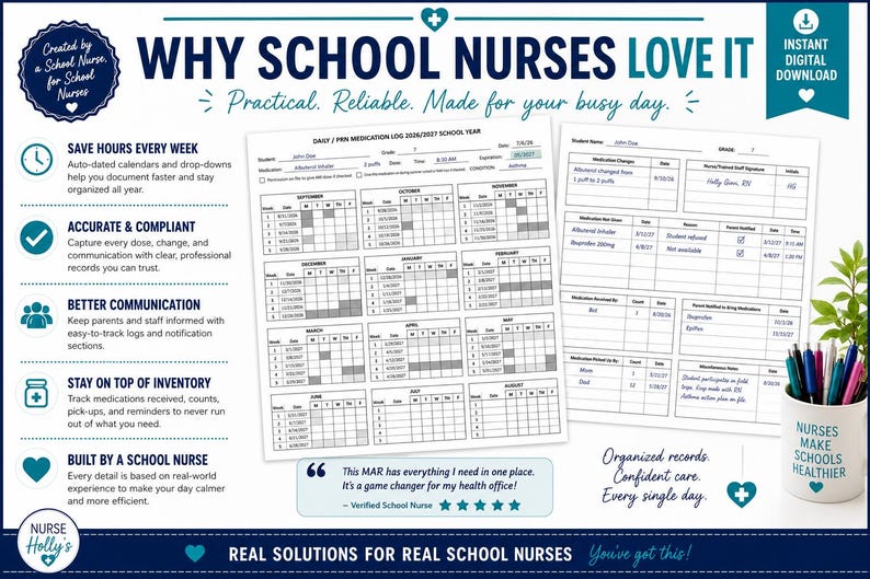 Editable School Nurse Medication Log | Google Sheets MAR Tracker | 2026-2027 School Year image 13