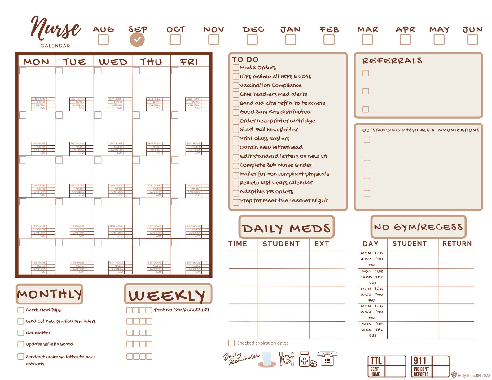 2022 2023 School Nurse Calendar Etsy España