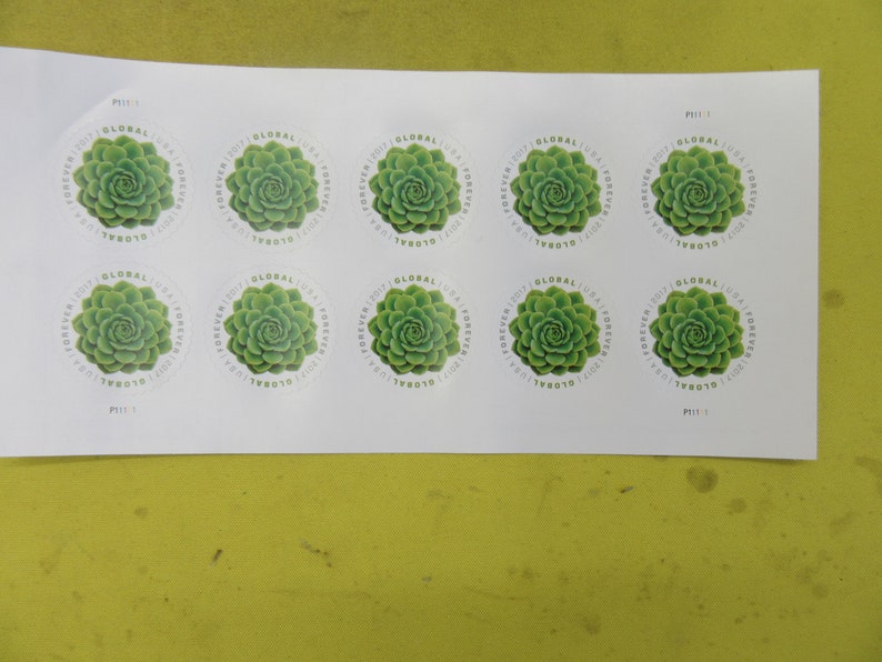 10 USPS 2017 Global Forever Stamps Green Succulent Peel & Etsy Singapore