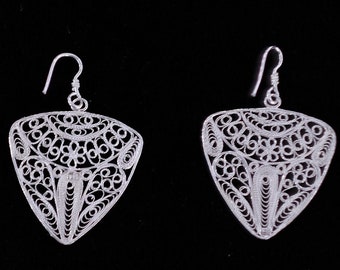 Silver Filigree Handmade Big Triangle Earrings