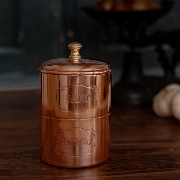 Copper Vintage Inspired Salt/Pepper Cellar, Copper decor, Salt Cellar, Kitchen decor , Kitchen Jar, Vintage Copper