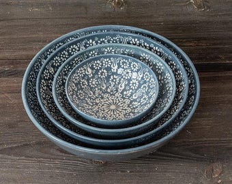 Handmade Patterned Ceramic Serving Turkish Ceramic Bowl, Handmade Ceramic, Ceramic Serving Bowls, Handmade Tableware