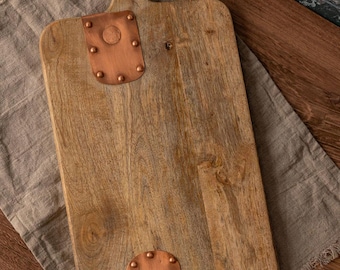 Vintage Inspired Wooden Charcuterie Board with Handmade Copper Details