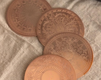 Copper Vintage Inspired Coasters Set/4, Coaster, Wedding Gift, Home Decor, Drinkware, Copper, Barware, Copper, Vintage Copper, Anniversary