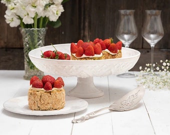 French Vintage Inspired Handmade Floral Cake Stand, Cupcake Stand, Ceramic Cake Pedestal, Cake Plate, Pastry Stand,Ceramic Table Centerpiece