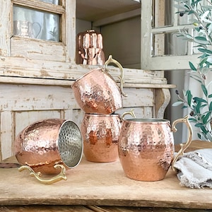 Copper Moscow Mule Mugs Set of 4, Copper Mugs, Moscow Mule, Cocktail Mug, 7th Anniversary Gift, Housewarming Gift, Copper Cup