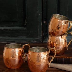 Copper Moscow Mule Mugs Set of 4, Copper Mugs, Moscow Mule, Cocktail Mug, 7th Anniversary Gift, Housewarming Gift, Copper Cup