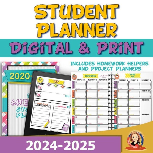 Student Planner and Agenda - Printable and Digital 2024-2025 with Free Updates-Elementary Assignment Book