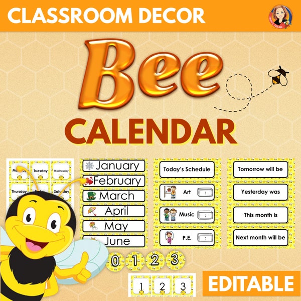 Bee Theme Calendar and Class Schedule Editable