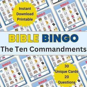 Bible Bingo, Bible Lesson Review Game for Kids, The Ten Commandments, Bible Game Printable, Sunday School Activity