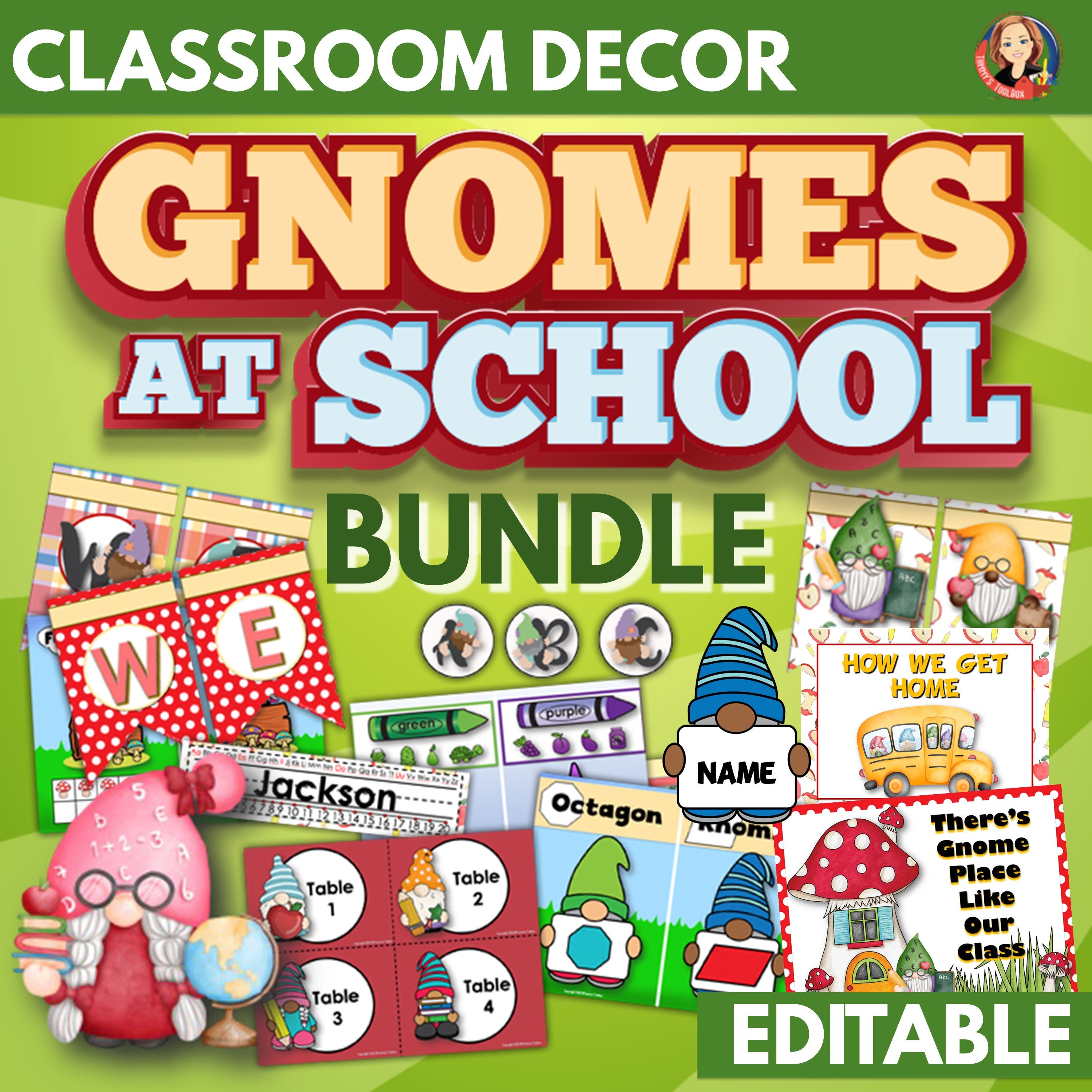 School Gnomes Theme Classroom Decor Bundle and Activities with Printable Back To School Bulletin Boards, Banners, Posters, Labels.